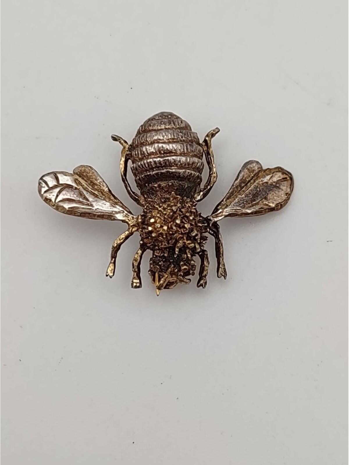 Vintage Sterling Silver Bee Brooch 925 Mex Eagle Mark Pin